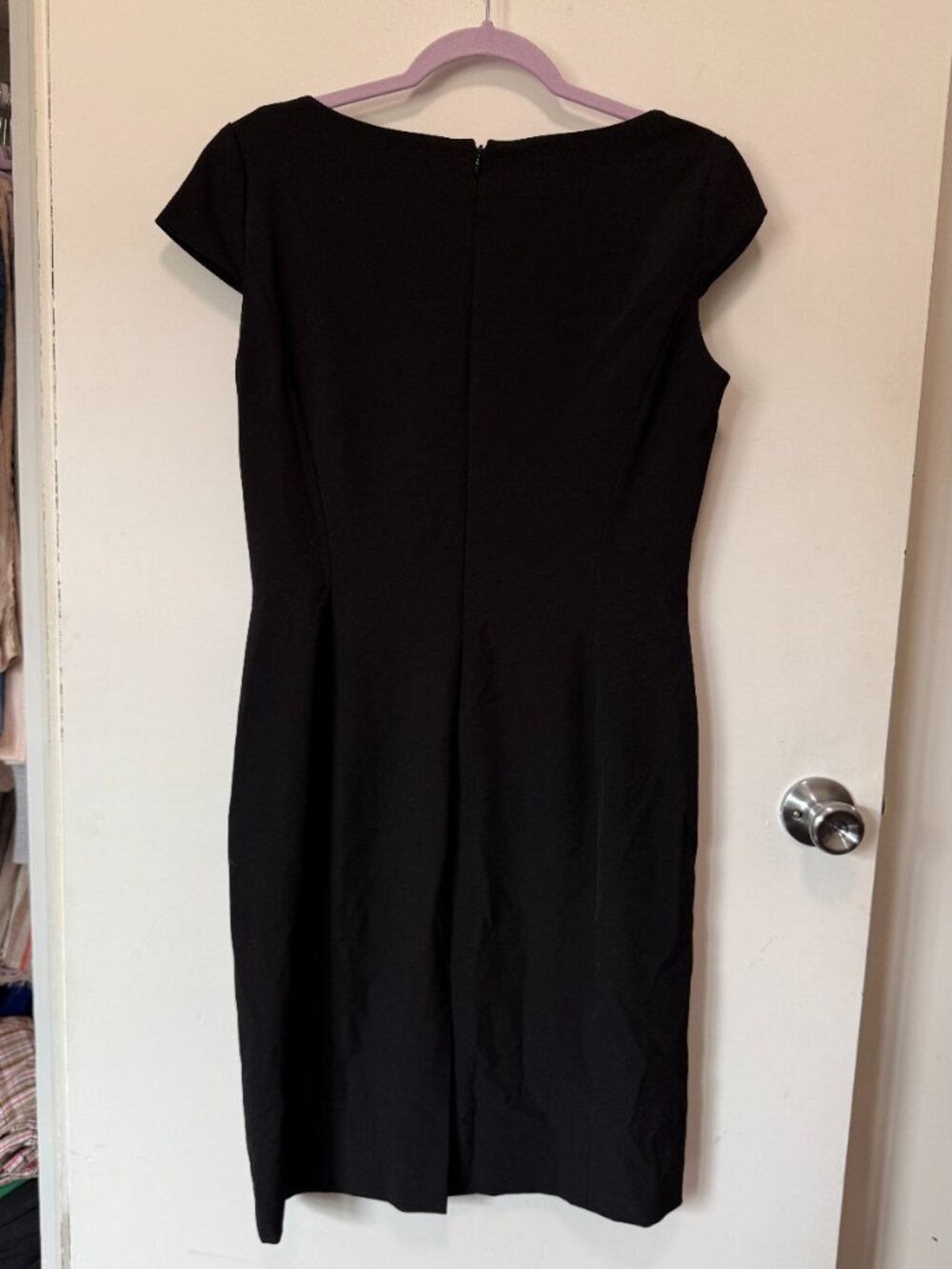 Tahari Black Sheath Dress, Aysmetrical Neckline - Excellent Condition - Size 8 - Picture 2 of 4